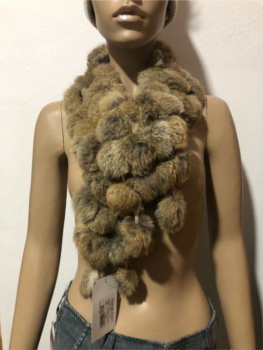 Nowy beżowy szalik futro natrualne królik, futrzany szal Gatta