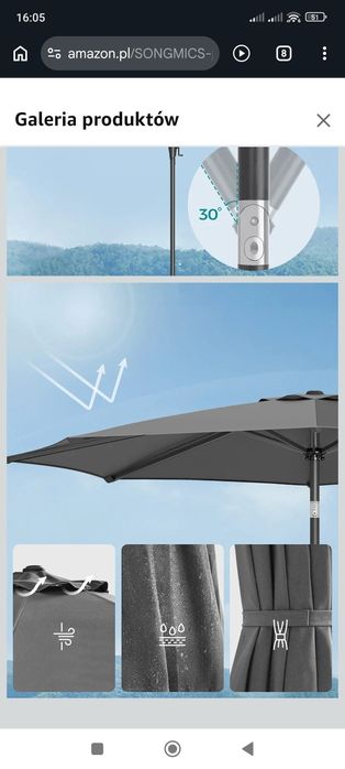 Parasol klasyczny Songmics szary 340 x 246 cm