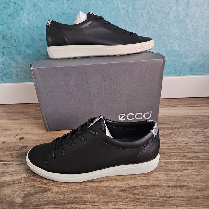 Ecco soft 7 w damskie skórzane czarne sneakersy 40 26cm