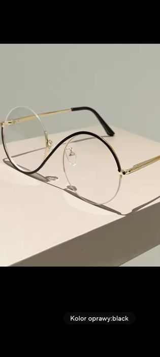 Ramki korekcja Okrągłe lenonki okulary zerówki oprawki gold złote