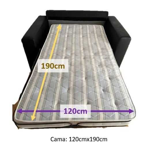 Sofá Cama Preto de pele sintética