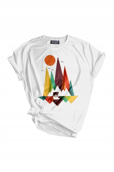 Damski t-shirt z wiązaniem na boku z geometrycznym nadrukiem s 5ha