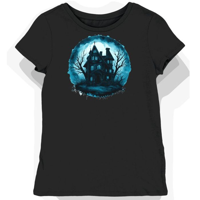 Koszulka damska czarna z nadrukiem nawiedzonego domu halloween(10) 2XL