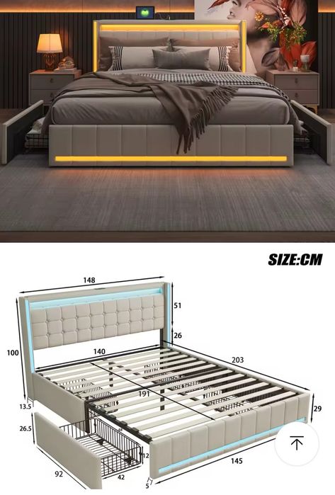 Cama com led e USB 140x190 (Nova) colchão não incluido