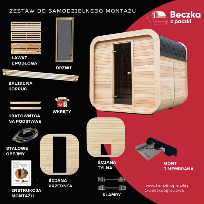 Sauna kwadratowa ogrodowa do  samodzielnego montażu drewno Quadro