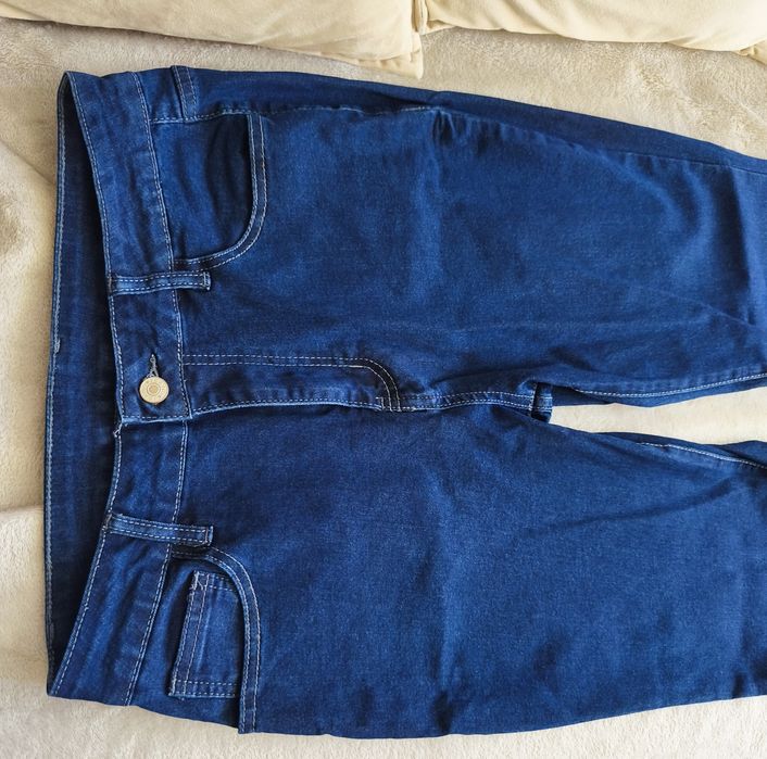 Dzwony jeans dżins granatowe elastyczne L spodnie