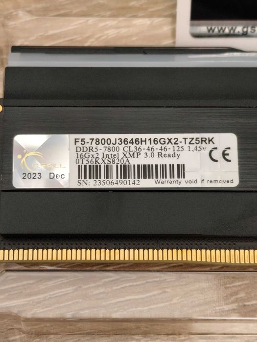 GSkill Trident Z5 RGB DDR5 32 GB 7800mhz CL36 F5-7800J3646H16GX2-TZ5RK