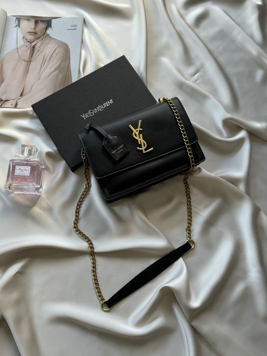 Сумка YSL чорна кроссбоди женская сумка Saint Laurent клатч на цепочке