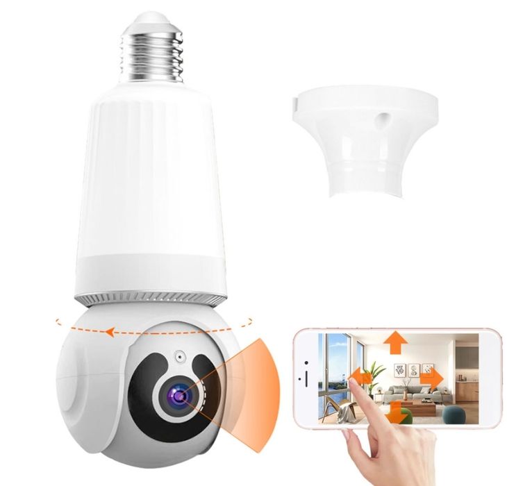 Obrotowa Kamera Żarówka Zewnętrzna Wewnętrzna 5MPX Monitoring Wifi