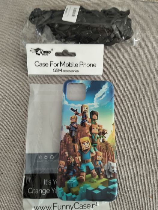 Etui OPPO A72 5G Minecraft z Czarnym Grubym Łańcuszkiem