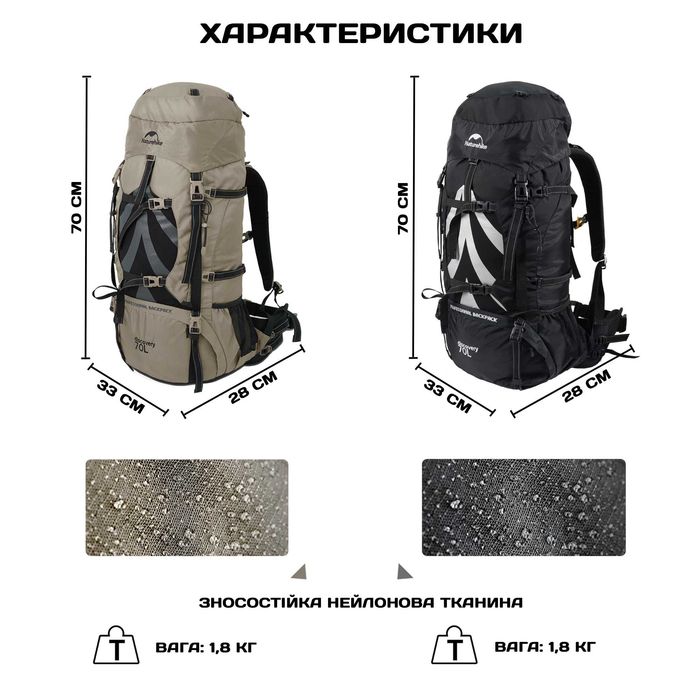 Туристичний рюкзак Naturehike Discovery 70+5 літрів/Великий похідний експедиційний наплічник/Трекинговый рюкзак для походов