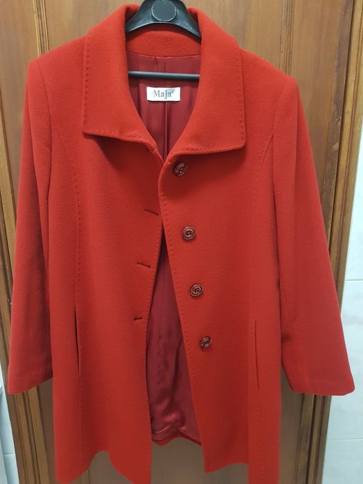 Casaco comprido mulher lã caxemira fazenda vermelho