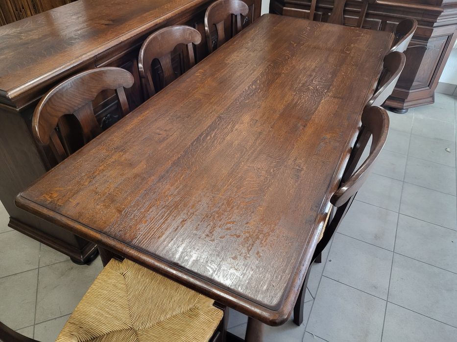 Zestaw 100% dębowy komoda witryna stół 8 krzeseł meble holenderskie