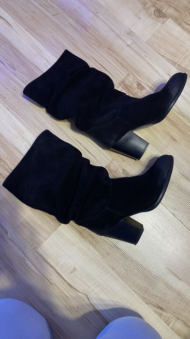 Buty kozaki botki kowbojki czarne marszczone damskie 37