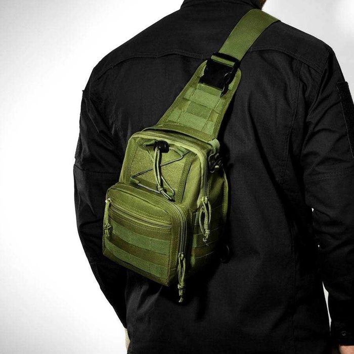Тактична сумка через плече нагрудна Хакі. Нагрудная сумка военная
