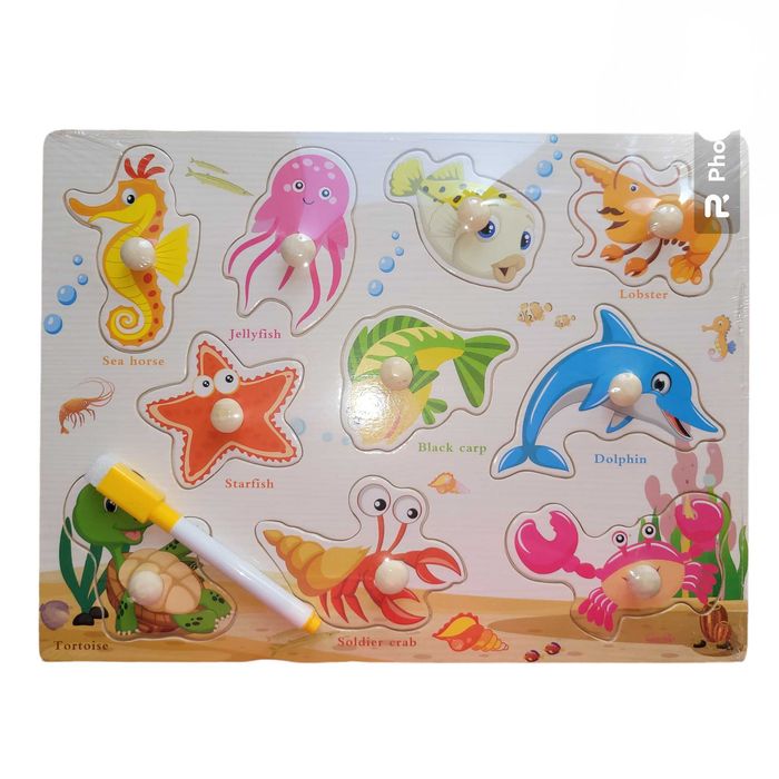 Nowe edukacyjne drewniane puzzle morskie zwierzęta 2w1 # 293