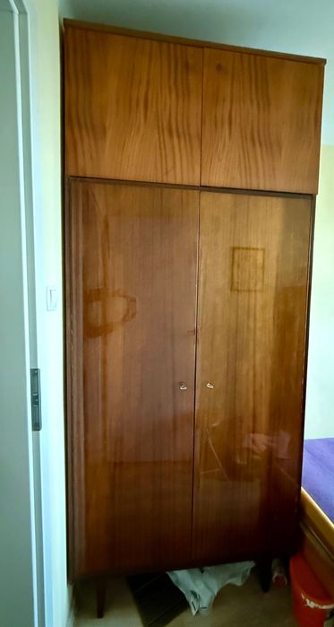 Zestaw mebli PRL – szafa x2, komoda, biblioteczka, lata 60/70