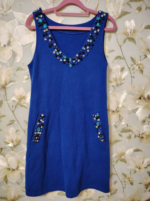 Сарафан теплый вязанный с камнями и карманами 48р