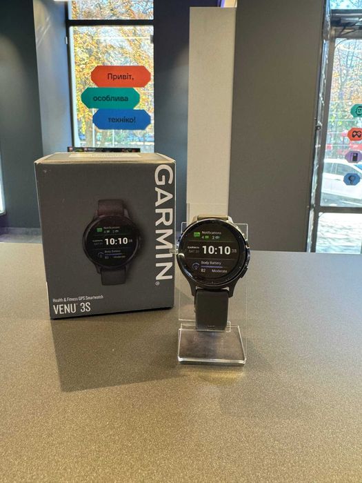 Garmin Venu 3S Slate Stainless Steel Bezel with Silicone Band