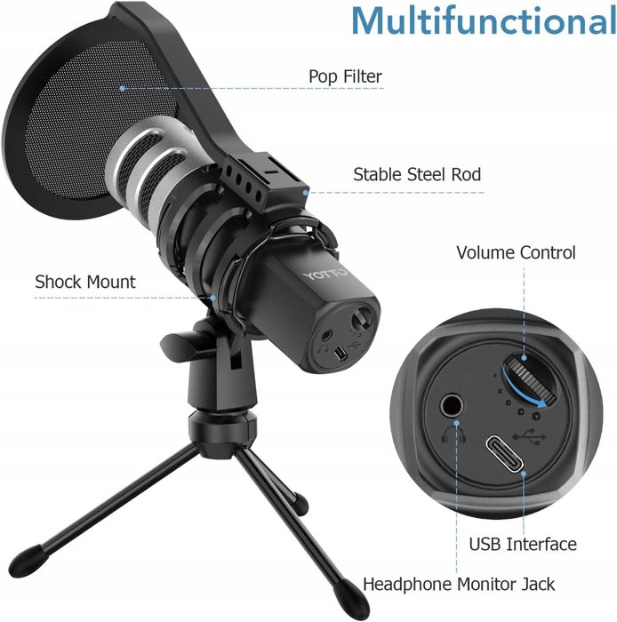 Mikrofon KARDIOIDALNY jednokierunkowy na USB Z POPLIFTREM