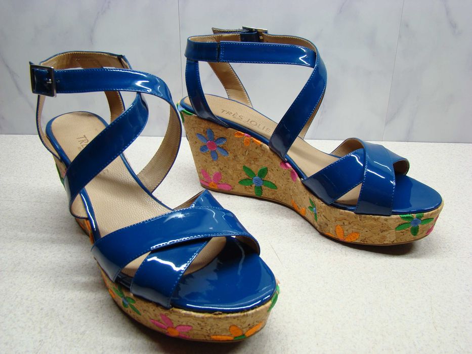 Tres Jolie sandały damskie na koturnie r40 granatowe lakierowane