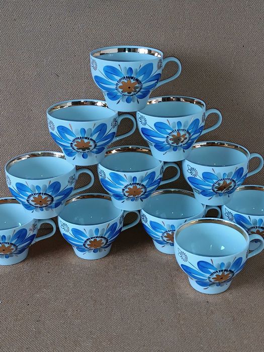 Чашка кераміка позолота синя квітка Баранівка порцеляна вінтаж ретро