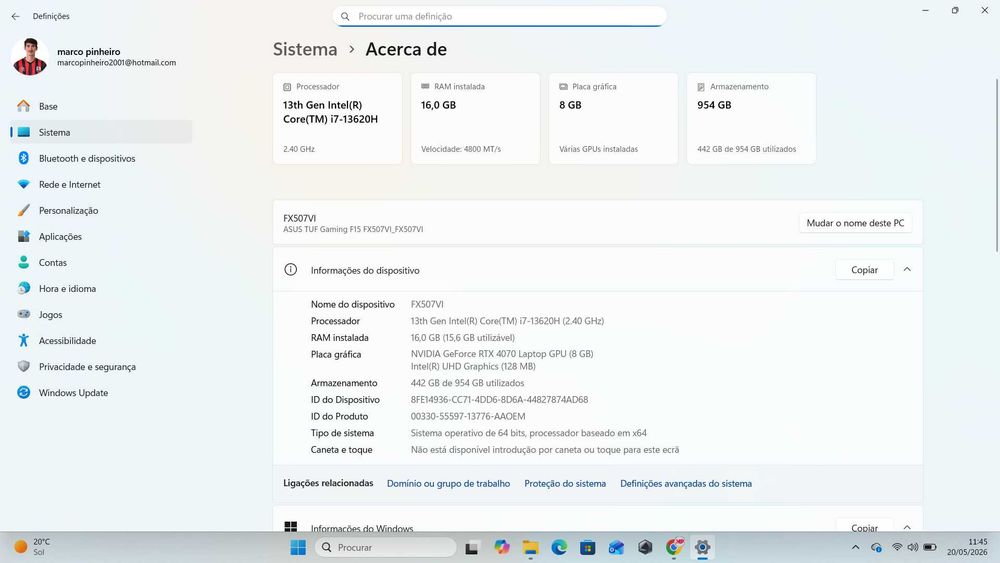 Portátil Gaming ASUS RTX 4070 i7 16GB DDR5 144Hz  Com Garantia