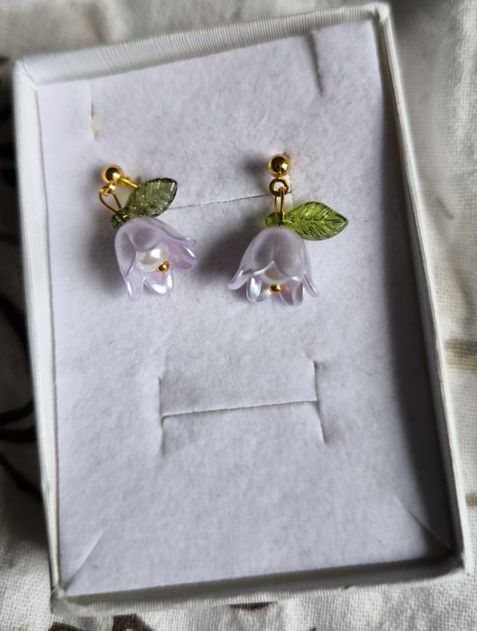 Kolczyki handmade własnoręcznie robione dzwoneczki w kolorze liliowym