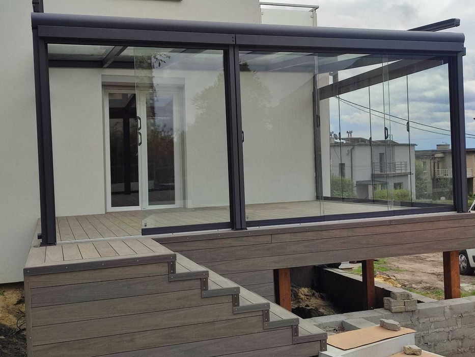 Pergola aluminiowa, zadaszenie tarasu, zabudowa tarasu, szklane ogrody