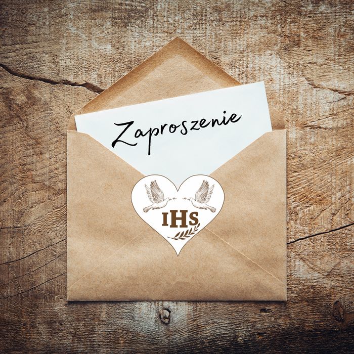 Scrapki białe IHS z Komunia zaproszenia podziękowania 10szt