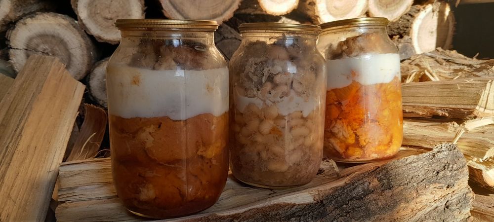 Тушонка, фасульки з м'ясом, паштет, рибка.