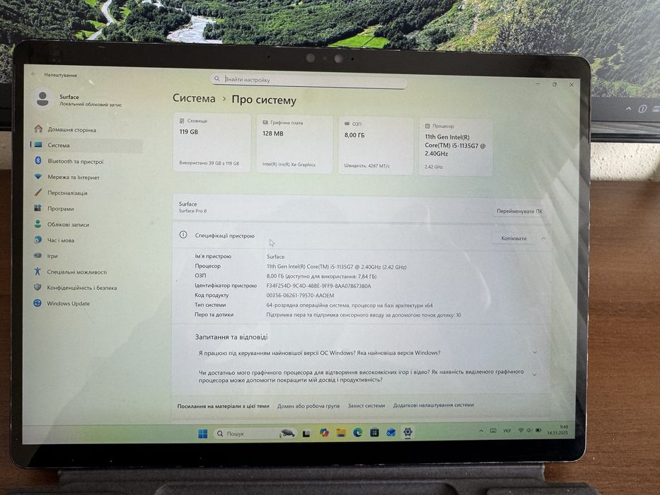 Surface pro 8 8/128 3к екран 120 hz (не працює сенсор)