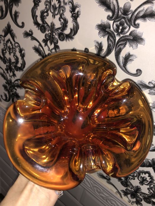 Винтажная ваза пепельница цветное чешское стекло Богемия времён СССР