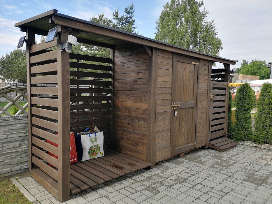 Domek narzędziowy 2 +1,1m + drewutnia 1,5 x 1,1m + wiata śmietnikowa