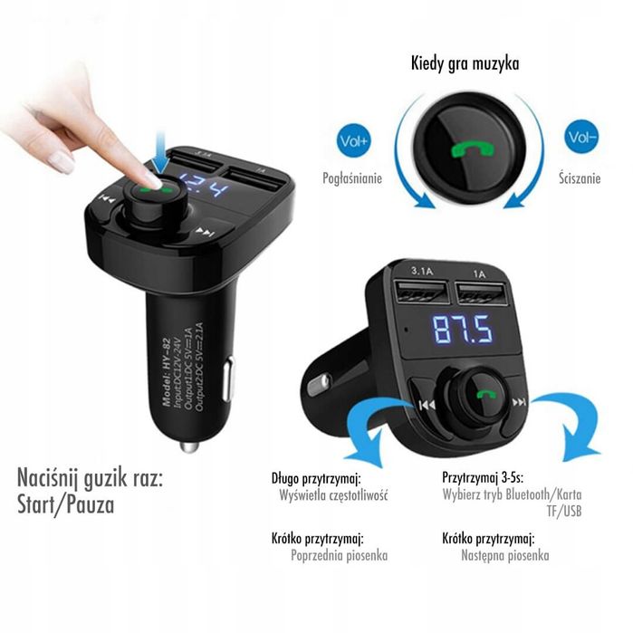 Transmiter samochodowy ładowarka bluetooth