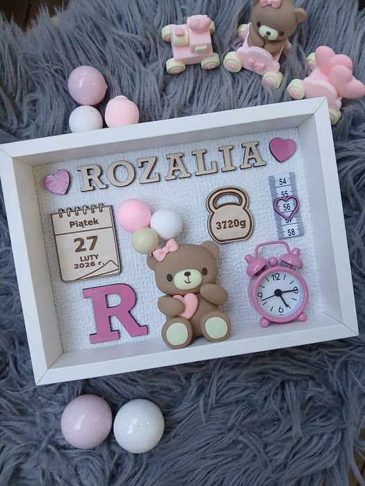 Metryczka ramka miś upominek na chrzciny prezent na chrzest