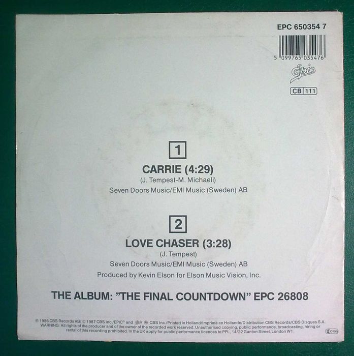 Europe -Carrie sp 7''
