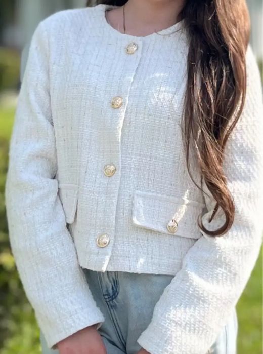 Молочний твідовий піджак