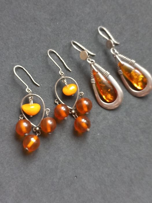 Серьги серебро 875проба и 925 звезда , янтарь