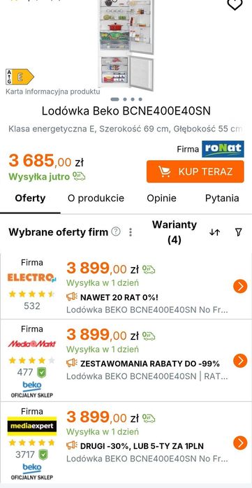 LODÓWKA do zabudowy BCNE400E40SE