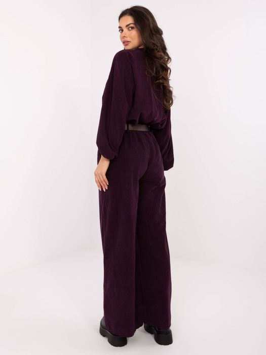 Ciemnofioletowe sztruksowe spodnie ITALY MODA – szerokie nogawki