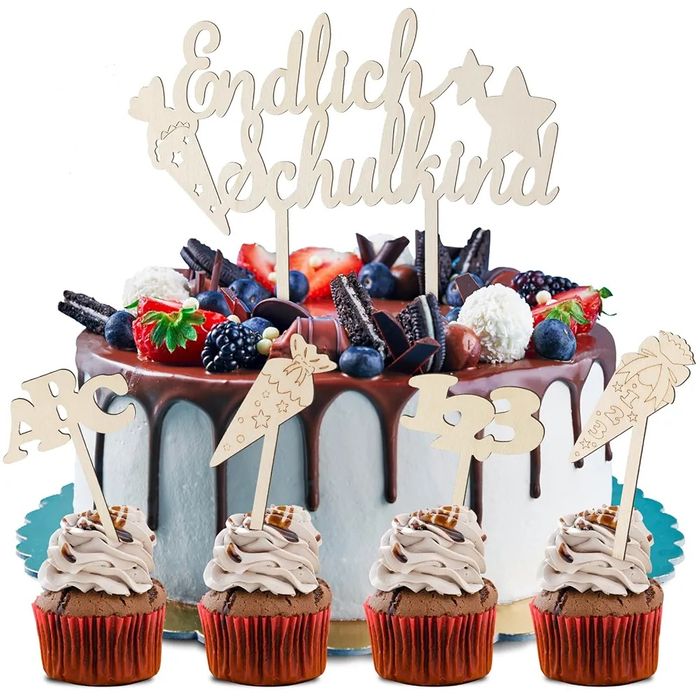 Toppery toper na tort babeczki drewniane 7szt O270