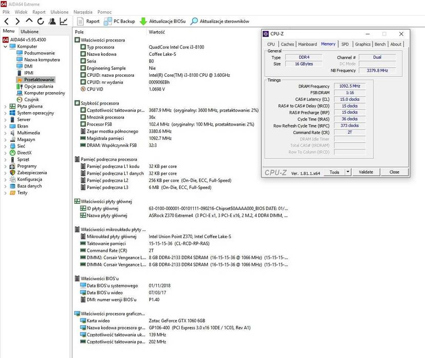 Mocny Komputer Stacjonarny do gier  i3-8100; GTX 1060; Z370; 16GB