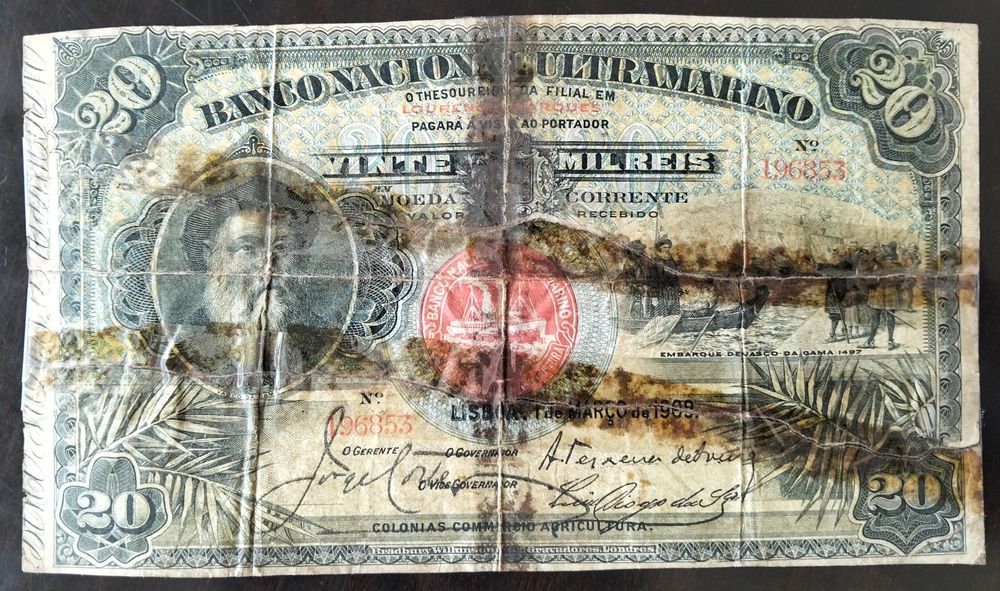 Nota 20000 Réis 1909 Lourenço Marques Moçambique Raríssima