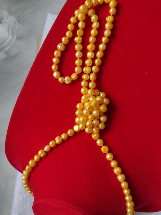 naszyjnik 120cm perły perełki żółte