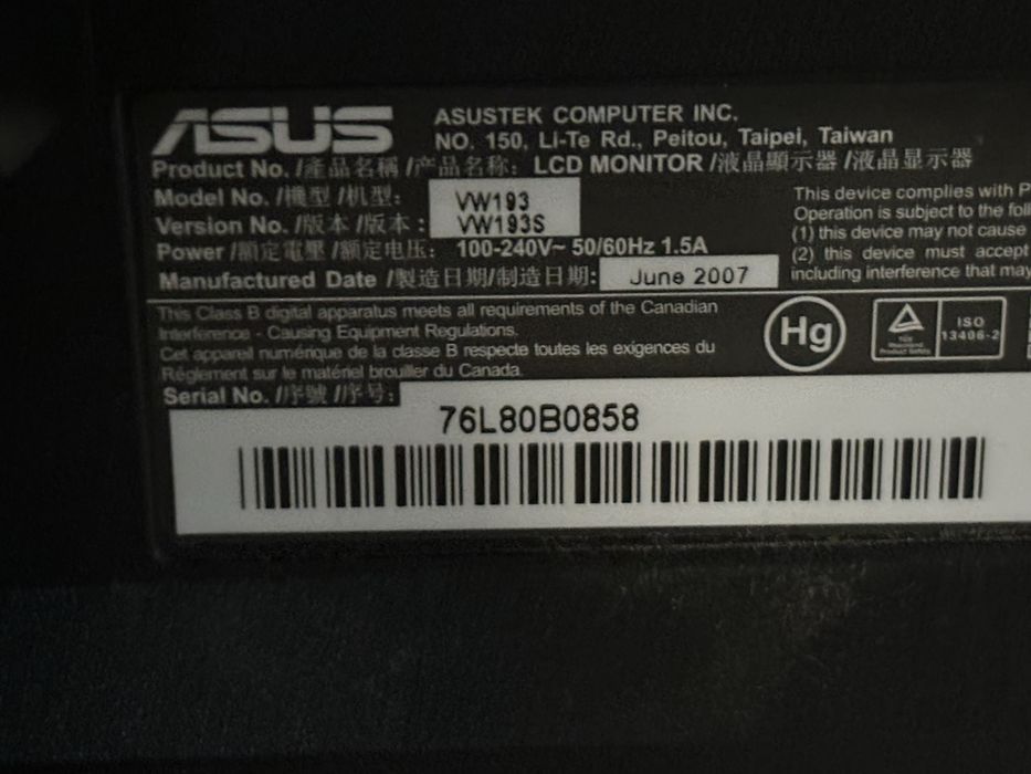 Monitor Asus 19” bom estado