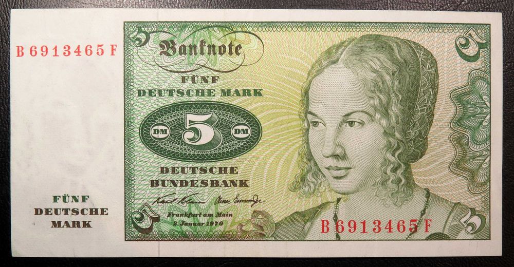 NOTA Alemanha 5 Mark 02/01/1970 Assinaturas KK e OE P# 30a - NOVA