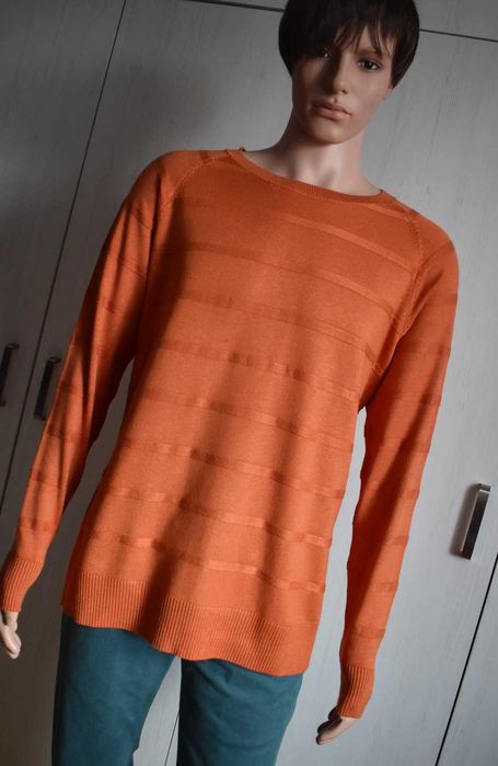 Sweter XL sportowy męski wygodny cienki sweterek NKD pomarańczowy wiskoza