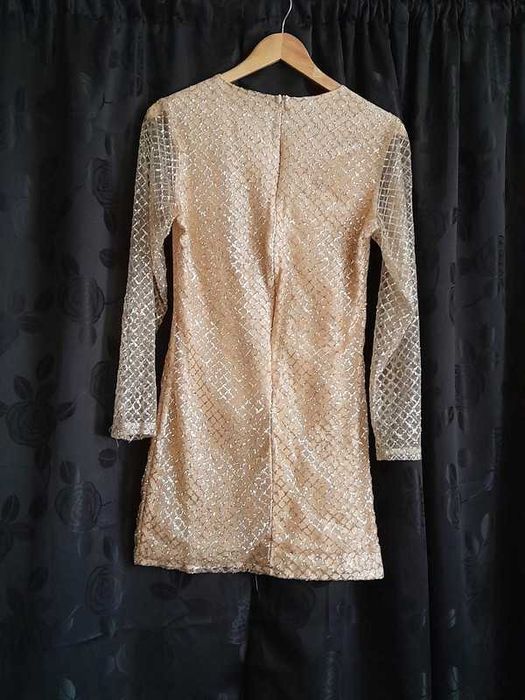 sukienka Złota Modna siateczkowa, Błyszcząca Mini L/XL+kopertówka