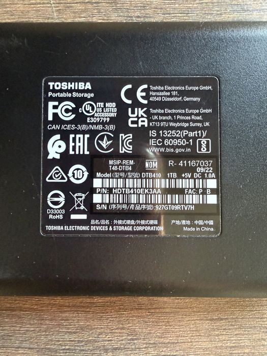 Dysk zewnętrzny 1000Gb 1Tb  Toshiba DTB410!